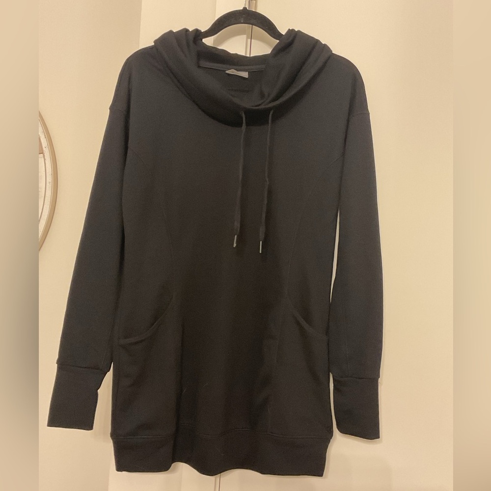 Shambhala Tunic Deep Black Cowl Neck Hoodie with pockets.